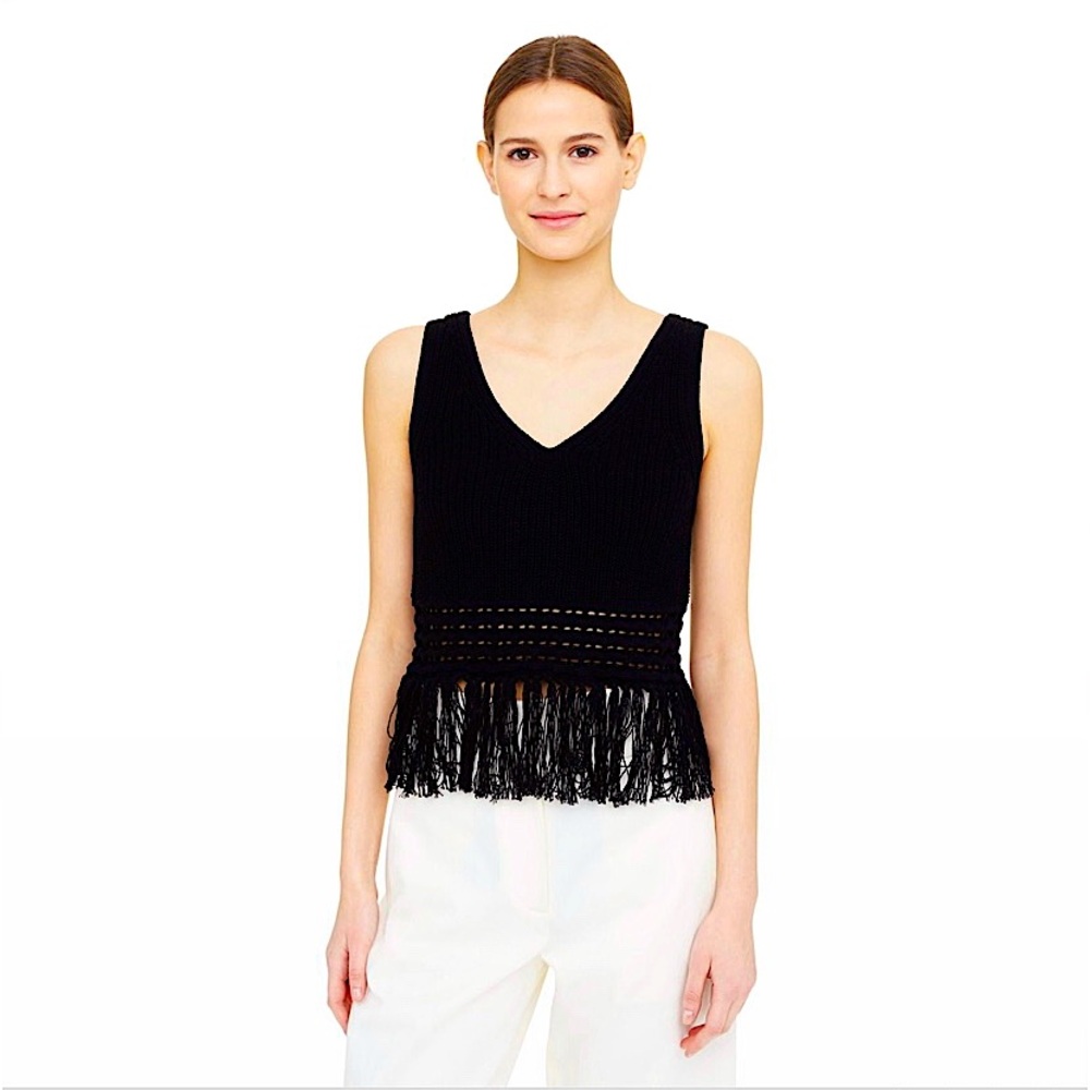 CLUB MONACO Indya Fringe Sweater Tank Italian Yarn